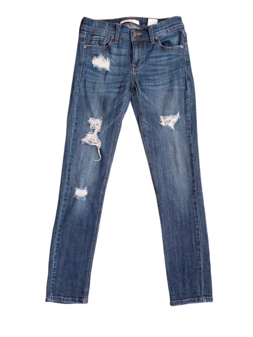 Eunina Sasha Low Rise Relaxed Skinny Crop Jeans - Distressed Denim, Size 3